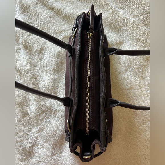 Genuine Italian Leather Suede Handbag – Dark Brown - Picture 5 of 10